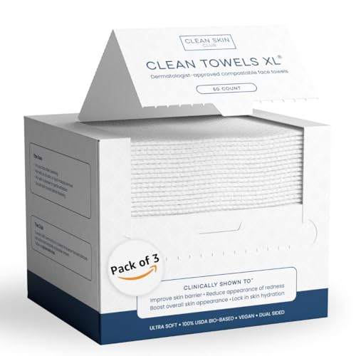 Clean Skin Club - Clean Towels XL | World's 1ST Biodegradable Face Towel | Disposable Makeup Removi