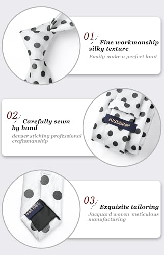Image of HISDERN Polka Dot Ties for Men Classic Silk Ties and Pocket Square Formal Business Necktie Handkerchief Wedding Party