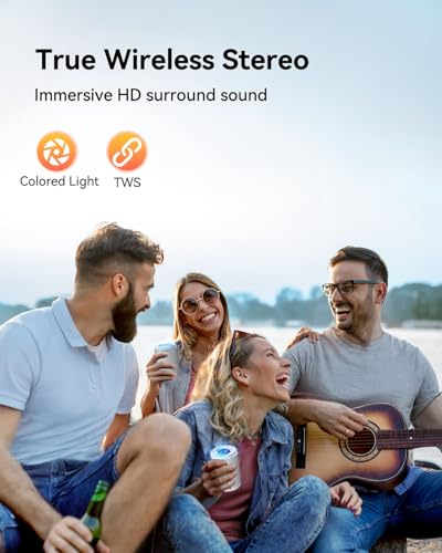 Image of LENRUE Small Portable Bluetooth Speaker with Lights, TWS Stereo Surround Sound, Type C Powered, Bluetooth 5.3, AUX TF Card Input, Wireless for Outdoor Home, Coolest Gifts | TWS Stereo Surround Sound, Type C Powered, Bluetooth 5.3, AUX TF Card Input, Wireless for Outdoor Home