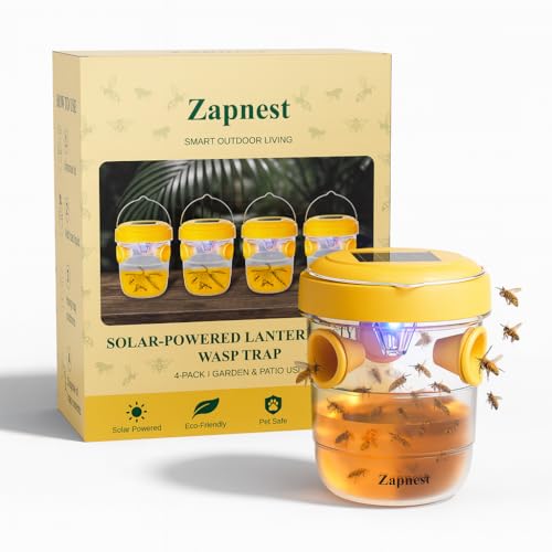 Zapnest - Paquete de 4 trampas solares para avispas para colgar al aire libre, reutilizables, avispón, abejas y barro, repelente de insectos amarillo brillante para jardín, patio y patio