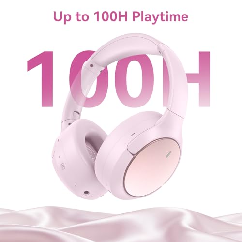 Image of Hybrid ANC Wireless Over-Ear Headphones, 100H Playtime, Hi-Res Audio, Bluetooth 6.0, Multi-Mode Noise Cancellation, Comfort Fit, iOS & Android Compatible, Foldable Design, Travel-Friendly (Pink)