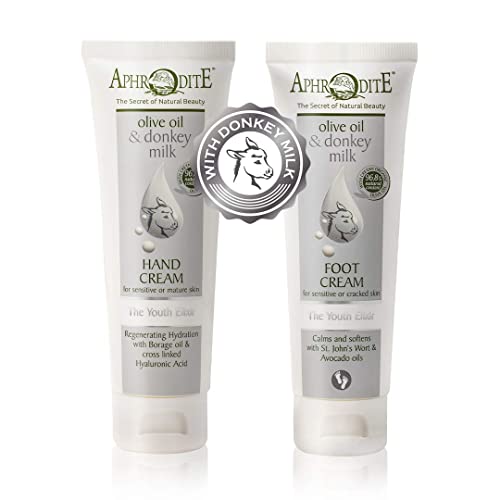 Aphrodite Jugendelixier Handcreme & Fußcreme - Körperlotion Set mit Feuchtigkeitscreme trocken Haut - Handpflege, Fußpflege Crème- Handcreme Geschenkset (Fusscreme 75 ml, Handcreme 75 ml) Cover