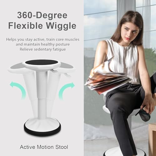 Image of GLACER Wobble Stool, Wiggle Stool for Classroom Seating, 24 inch Active Learning Stool w /Adjustable Height, Sitting Balance Chair for School, Office Stand Up, Flexible Seating Wobble Chair (White)