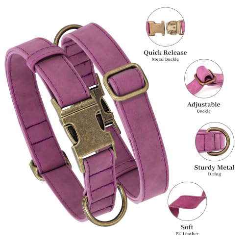 Image of Didog Soft PU Leather Dog Collar for Medium Dogs, Quick Release, Purple M