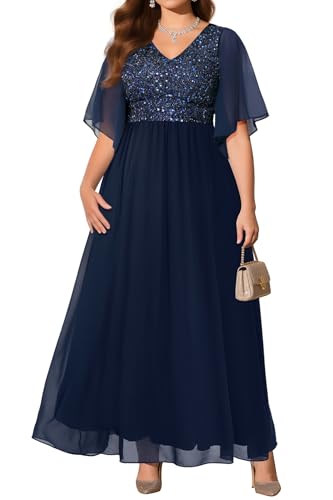 Pinup Fashion Women Plus Size Formal Dresses - Sequin Evening Gown Prom Wedding Guest Floor Length Dress