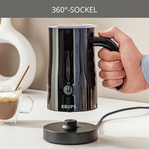 Foto von Krups elektrischer Milchaufschäumer, bis zu 150 ml Aufschäumkapazität, Bedienung auf Knopfdruck, einfache Reinigung dank Antihaftbeschichtung, automatische Abschaltung, Milchschäumer, Schwarz, XL1008