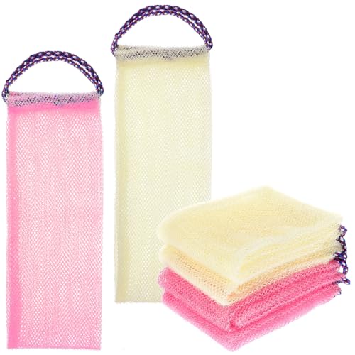 COHEALI Toalla Exfoliante de Espalda de Nailon 4 Piezas, Tiras Largas 14x75 Cm, 2 Rosas y 2 Beige, Depurador Corporal para Baño y Ducha, Resistente y Fácil de Transportar