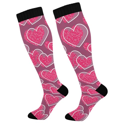 Dussdil Red Hearts Valentine Love Compression Socks for Women Men Christmas Circulation Long Knee Socks for Winter Warm Stockings Socks