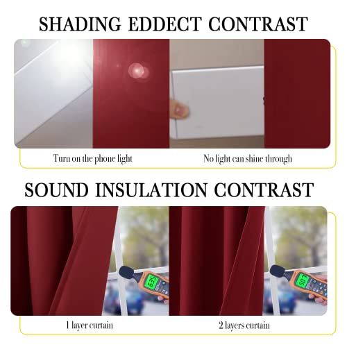 Image of NICETOWN 100% Blackout Curtains with Same Color Liner Backing, Thermal Insulated Curtains for Bedroom, Noise Reducing Drapes, Red, 42 inch Wide x 84 inch Long Per Panel, Set of 2 Panels