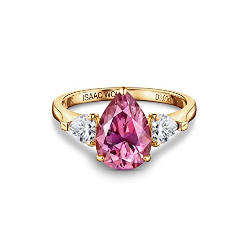 ISAAC WOLF 10k Gold 3 Carat Moissanite Ring Pink Pear Cut 3-Stone Wedding Rings