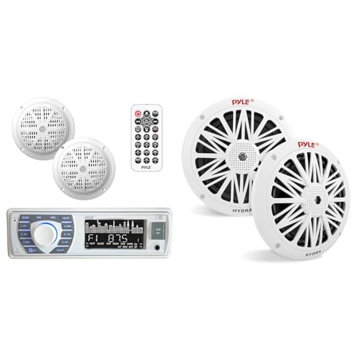 Kit receptor y parlantes marinos Pyle con Bluetooth y LCD miniatura 1