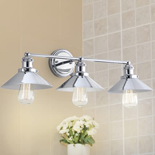 Promo 40% OFF JONATHAN Y JYL7425A June 26.5" 3-Light Metal Shade Farmhouse Sconce Contemporary Transitional 2200K Edison 25W Bulbs Included for Bedroom Living Room Bathroom, Vanity Lighting, Chrome