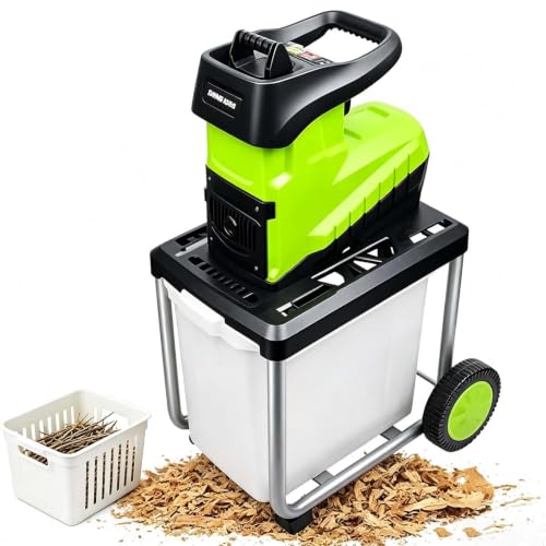 EXSHUING Biotrituradora Eléctrica Con Motor De 2800 W, Corte De 4,5 Cm (1,77') De Diámetro, Depósito De 60 L, Bajo Nivel De Ruido (92 Db) Y Cuchillas Reversibles; Ideal Para Residuos De Jardín