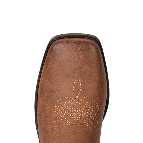 Image of IUV Cowboy Boots For Women Square Toe Western Boots Mid Calf Cowgirl Boot Pull On Embroidered Brown Boot