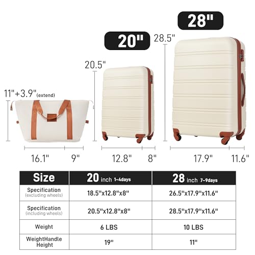 2Pcs Luggage Sets, with Bag,ABS,Expanable Hardshell Spinner Suitcase with Lock Lightweight 20" /28"2