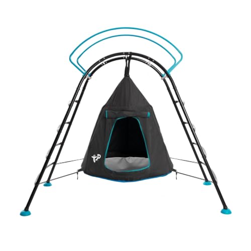TP Toys UFO Den & Climbing Frame With Curved Climbing Rungs And Safety Handrails Mesh Den With Door Climbing Ladder And Lookout Mesh Window. Adjustable Pivoting Feet - 3+ years.