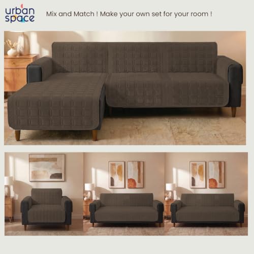 Image of Urban Space Velvet Embroidery Quilted Sofa Cover mat, Premium 2 Seater Non-Slip Sofa slipcover, Easy Care & Machine Washable, Seat Runner for Couch for Living Space (2 Seater - Cuboid Brown)