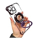 目に見えないリングスタンド付きiPhoneケース用フレームレス磁気、電話用の新しい目に見えない磁気スタンドケース(Color:Purple,Size:For 15Pro Max)