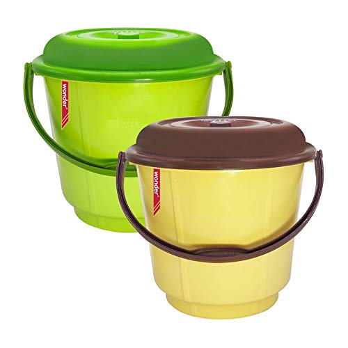 Wonder Plastic Bucket with Lid, Set of 2 Pcs, 18 LTR Bucket, Yellow Green Color, Made in India, KBS00198