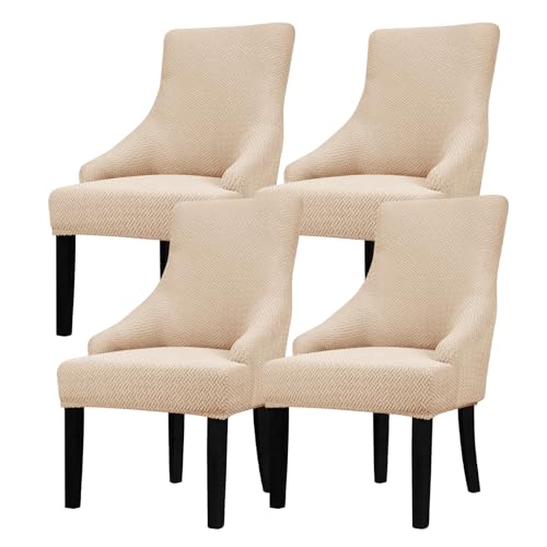 Lellen Stretch Wingback Chair Cover Slipcover - Reusable Wingback Side Chair Slipcover,Dining Chair Covers,Arm Protector Seat Covers for Dining Room Banquet Home Decor(Taupe, 4PC)