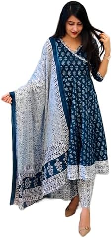 Sidhidata Women's Rayon Printed Anarkali Kurta Pant and Dupatta Set