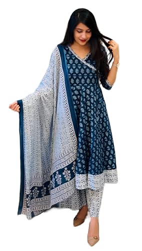 Sidhidata Women's Rayon Printed Anarkali Kurta Pant and Dupatta Set
