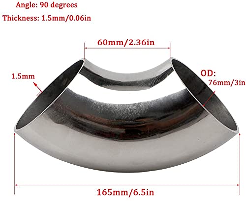 3 Inch Exhaust Pipe Elbow 90° Stainless Steel- Thicken 1.5Mm 201 Stainless Steel Exhaust Bend Pipe -Suitable For Car Modified Exhaust Pipe And Stair Handrail #TOP2