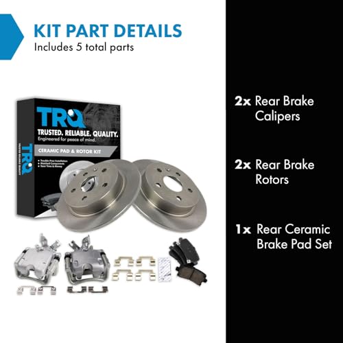 Image of TRQ Rear Brake Pad and Rotor Set Ceramic Solid Rotors Calipers