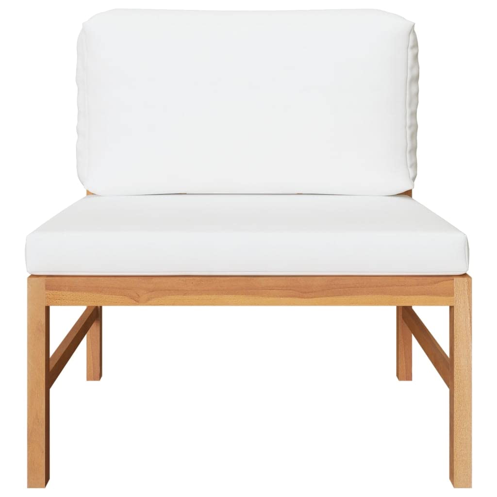 Set di 3 mobili da giardino in legno di teak con cuscini color crema, resistente alle intemperie, divano da giardino modulare come parte centrale, facile da pulire, per terrazza, balcone e