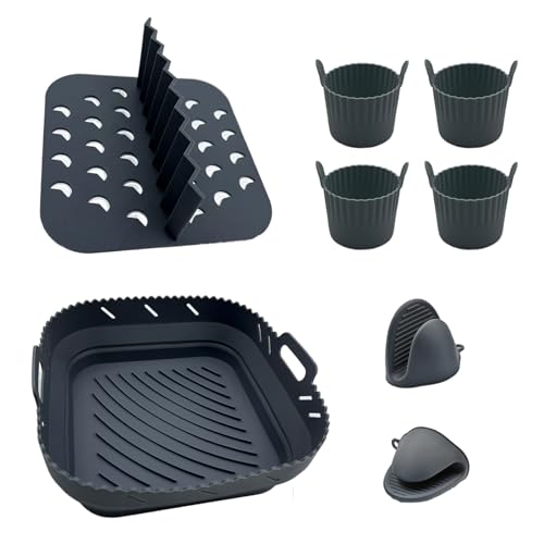Silicone Air Fryer Liner Set with Divider by Magla, Compatible with Cosori 5.5L, Ninja Speedi 5.7L, Tefal 6.5L etc., Air Fryer Accessories, Including 4 Muffin/Egg Ramekins and 2 Mitts, UK Brand