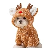 AZA Reindeer Dog Costume Fluffy Christmas Clothes Moose Coat Winter Pet Hoodies Puppy Girl Cute Coat Outfits for Small Dogs Costumes (S（Suitable：3.5lb-5.5lb）,Moose Brown)