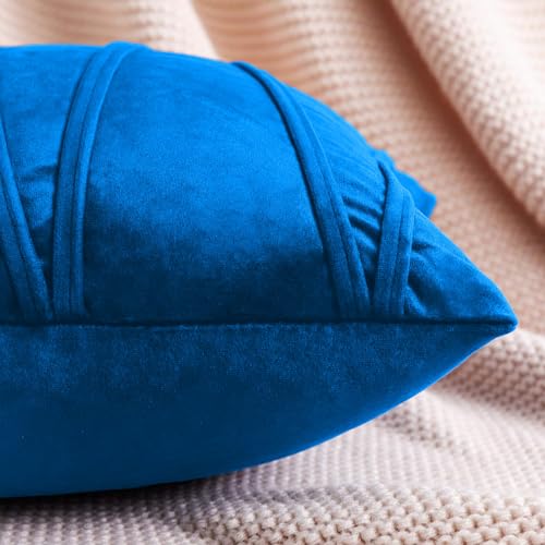 Image of Khooti Velvet Striped Cushion Cover Pack of 1-22 inchX22 inch /55.88X55.88 Cm | Bondi Blue | Soft Pillow Covers Cushion Case for Sofa Bedroom Living Room Chair Car, Cushion Cover with Zig Zag Pattern