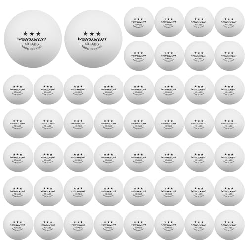 ktxaby 50 pelotas de ping pong, 3 pelotas de tenis de mesa, tamaño oficial 40+ ABS Competition Grade Ping Pong para competición y ocio, interior, entrenamiento al aire libre (blanco)