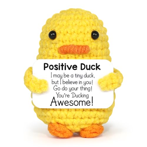 Positive Duck Puppe, Pocket Hug Mini Plush, Duck Spielzeug mit Aufmunterung Karte, Kreative Strickwolle Duck-Häkelpuppe, Geschenk für Freunde Geburtstags Weihnachten Abschieds Motivations