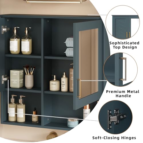 Botiquín de baño empotrado en pared Marzzi con espejo y espacio abierto | Botiquín organizador para baño sobre inodoro de 30" x 28", con puerta espejada, estantes ajustables y almacenamiento miniatura 6