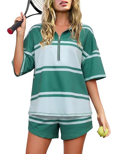 Totatuit Striped Short Sets for Women 2 Piece Outfits Summer