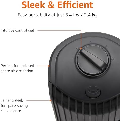 Amazon Basics 28" 60-Degree Oscillating Tower Fan for Bedroom, Living Room, Office, with 3 Speeds, Intuitive Mechanical Control, Black, 35W, 27.8" H x 9.4" D x 9.4" W - 2