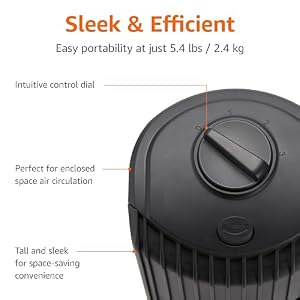 Amazon Basics 28" 60-Degree Oscillating Tower Fan with Powerful Airflow for Bedroom, Living Room, Office, 3 Speeds, Mechanical Control, Air Circulator, 35W, 27.8"H x 9.4"D x 9.4"W, Black — photo 3 of 5