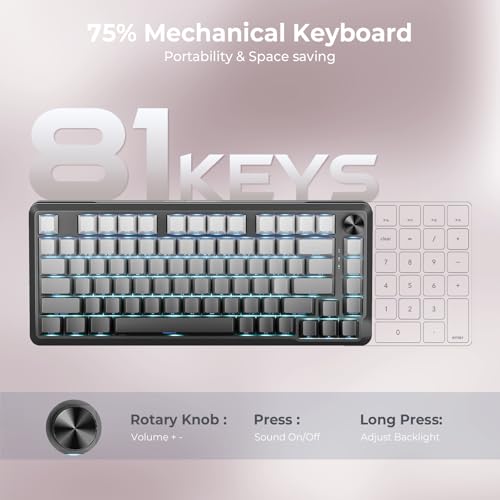 Image of Redragon K681SP Wireless Mechanical Keyboard, Gasket Mounted RGB Gaming Keyboard with Volume Knob, Side Printed Keycaps, Pre-Lubed Linear Switches, 81 Keys 75％ Tri-Mode Hot Swappable for PC /Xbox /Ps4 /5