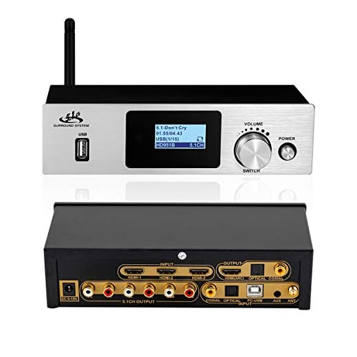 5.1 decoder Separator for DTS AC3,Digital Analog Audio Video System with BT-5.0 Receiver HDMI 4K 3D,Coaxial,Optical Fiber,AUX,U Disk,PC-USB Input,192Khz/24Bit for Home Theater Game Music