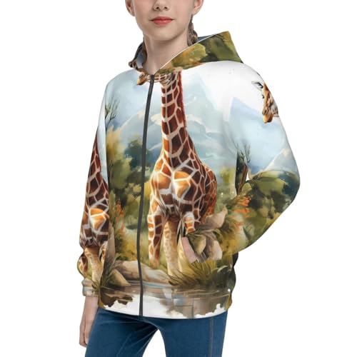 Giraffes and Trees Kids Pullover Hoodies Boys Zip Up Sweatshirts Girls Athletic Clothes with Pocket