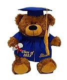 Tri Color Graduation Bear Class of 2023 Plush Gift Blue Gown Blue Hat 12 inch
