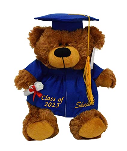 Tri Color Graduation Bear Class Of 2023 Plush Gift Blue Gown Blue Hat 12 Inch #TOP27
