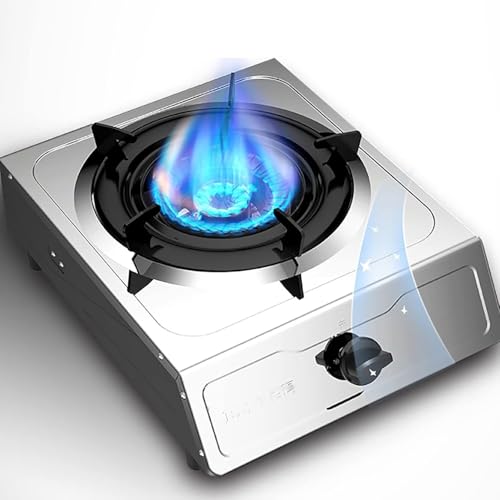 WTF68CFG Estufa de propano Cocina de Gas Placa de Gas Placa de Gas Cocina de Mesa Gas Natural/Gas propano Potente Quemador de Acero Inoxidable de 4,5 KW, for Cocina Restaurante Apartamentos(Lpg)