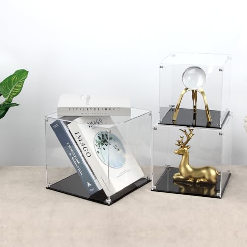 Image of 10x10x10Inch Self-Assembly Acrylic Clear Display Case | Acrylic Display Box Cube Collectibles Show Box, Removable Countertop Box for Collectible Helmet Basketball Home Organization