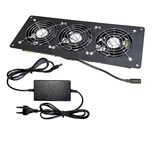 Image of 4 DOT FOURDOT COOLINGS Fan System 12 Inch With Power Adaptor, For Home Theater Av Cabinets Triple 4 Inch 92Mm Fan Model 392, Panels, Server