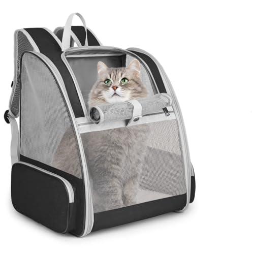 DICOCO 猫 犬 キャリー 猫用キャリー リュック バックパック式 リュックタイプ ハンドキャリー PVC 度窓 ペットキャリー バッグ 折畳み多機能 メッシュ 横出入り 通気性 臭気がない 布製 逃出防止 子猫 中・大型猫用 小・中型犬 うさぎ用 旅