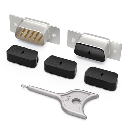 WXZRLIU 20Pcs DB9 Connector Lock with 1Keys，Serial Rs232 Vga Port Blocker, Db9 Blocker,for PC Graphics Card Interface Dust Male Plug Protective Cover（Black）