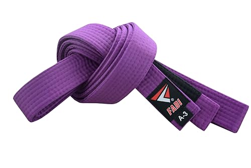 Fadi Sports High-Performance BJJ Belts - Premium Cotton Polyester Blend, Embroidered Stripes for All Ages - Men, Women, Kids (Purple, A1)