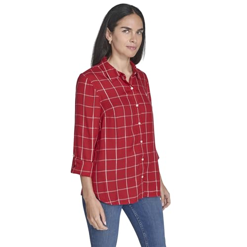 Image of Nautica Women's Button Front Long Sleeve Roll Tab Shirt